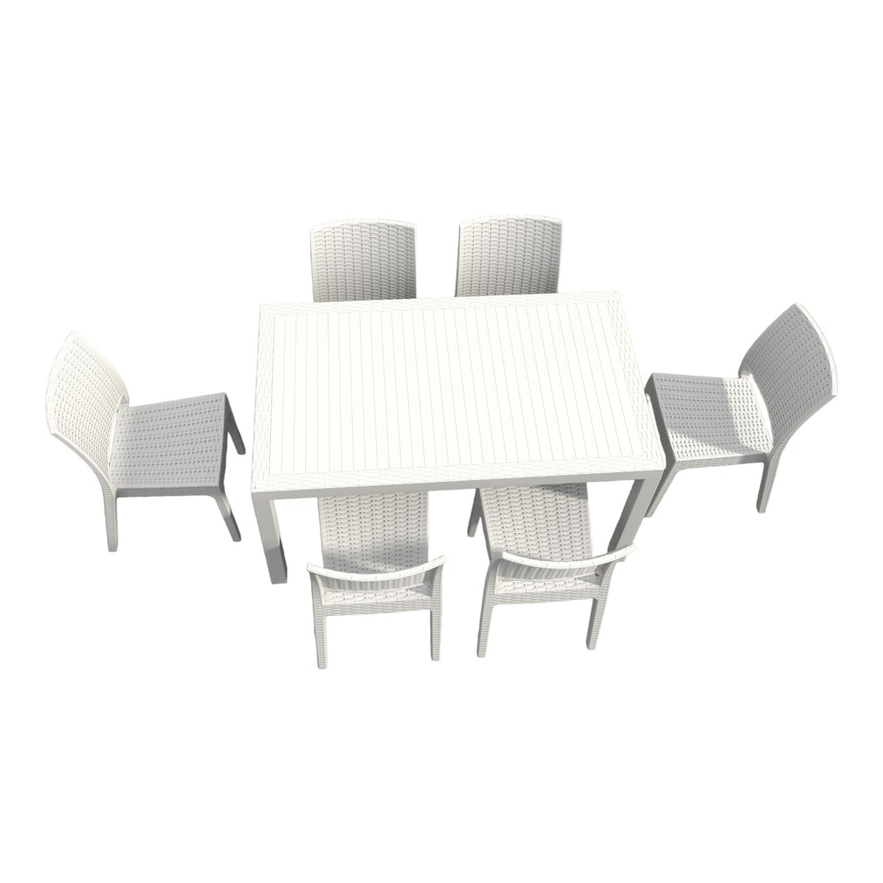 Luxury Commercial Living 7 Piece White Outdoor Patio Wickerlook Dining Set 55"